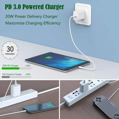 Vista 6 de Cargador de iPhone [certificado Apple MFi] Apple Block USB C enchufe rápido de pared con cable USB C a Lightning de 3 pies para iPhone 14 Pro