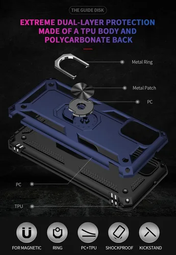 Vista 5 de Funda para Galaxy A03S, con protector de pantalla, grado militar, 16 pies, probada contra caídas con soporte magnético, funda protectora de montaje