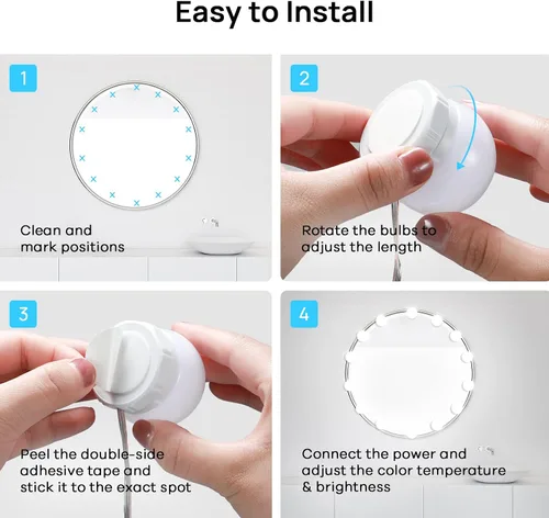 Vista 6 de Luces LED de Tocador para Espejo, Consciot Luces Estilo Hollywood con 14 Bombillas Regulables, Color y Brillo Ajustables, Cable USB, Luces de Espejo