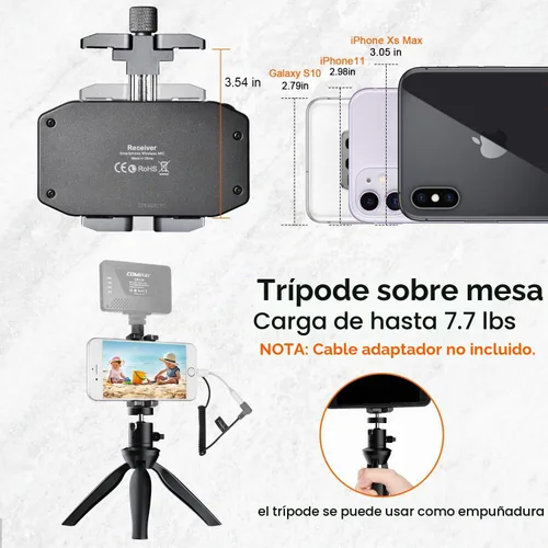 Vista 4 de Micrófono inalámbrico para smartphone, Comica CVM-WS50(H) Micrófono de mano para iPhone/Android Entrevista, micrófono de grabación profesional