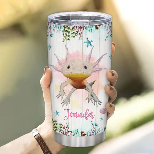 Vista 3 de Hyturtle Regalos personalizados para los amantes de los ajolotes – Just A Girl Who Loves Axolotls - Vaso de acero inoxidable con nombre