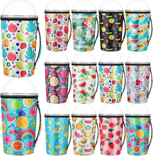 Vista 18 de Boao 12 fundas para vaso de neopreno reutilizables con asa, funda aislada para taza para café helado, bebida fría, anticondensación, sin sudor