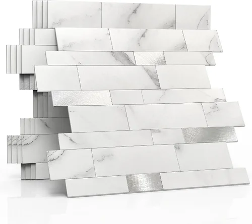 Vista 10 de Azulejo protector contra salpicaduras para cocina, despegar y pegar, acabado mate de piedra, pegatinas de azulejos para baño, panel de pared 3D