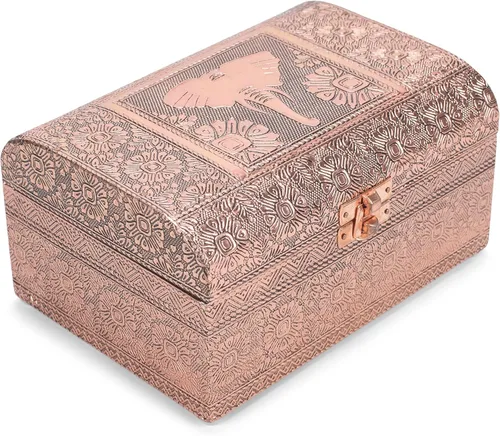 Vista 13 de Cottage Garden Caja de recuerdos de baúl de tapa redonda estampada de metal en tono cobre bendecido