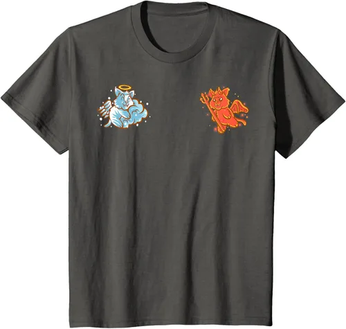 Vista 83 de Camiseta de gato ángel y diablo sentado en tu hombro Nerd Kitten, Negro