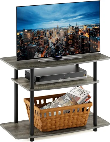 Vista 14 de Furinno Turn-N-Tube - Soporte para televisor de 3 niveles, centro de entretenimiento sin herramientas, consola de TV para televisores de hasta 32