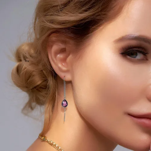 Vista 5 de Aretes de enhebrador para mujer, aretes colgantes de labradoritapiedra lunar natural, aretes colgantes de piedra natal de piedras preciosas, joyería