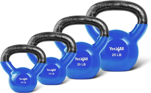 Vista 10 de Yes4All - Juego de pesas rusas recubiertas de vinilo, set combinado para entrenamiento corporal completo, fuerza de agarre, flexiones y ejercicios
