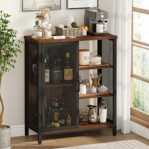 Vista 2 de BON AUGURE Mueble de bar de café rústico para el hogar, mesa consola rústica detrás del sofá, juego de muebles de madera y metal para sala de estar