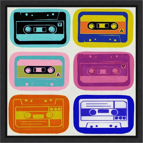 Vista 8 de Amanti Art Framed Canvas Wall Art 16x16 Retro Cassettes by PI Studio, Framed Wall Art Canvas, Entertainment Artwork, Traditional Decor, Small Poster