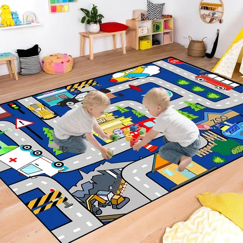 Vista 8 de Alfombra de juego para niños, alfombra de coche para niños, tapete de automóvil con mapa de vida de la ciudad para niños, juguete educativo