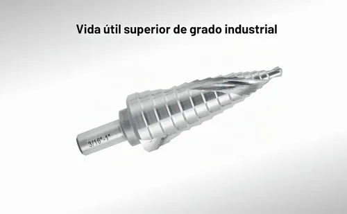 Vista 3 de Broca escalonada industrial HSS de 3/16 a 1 pulgada con vástago de 3/8 pulgadas, flauta espiral doble Unibit con tamaño de 14 escalones para metal