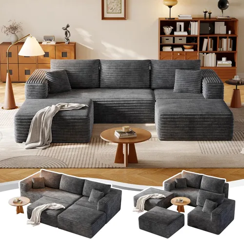 Vista 13 de Sofá Seccional Modular de 108.2" con Asiento Profundo, Sofá de Pana en Forma de L sin Estructura, Comodidad Moderna, Sofá Nube de Gran