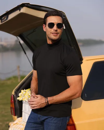 Vista 6 de Camiseta básica de manga corta con cuello alto falso para hombre