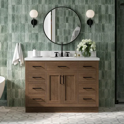 Vista 58 de ARIEL Hepburn - Tocador de baño de 30 pulgadas con fregadero, madera maciza, encimera y protector contra salpicaduras de cuarzo blanco puro de 1.5