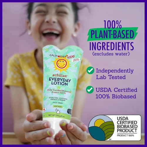 Vista 5 de California Kids Lotion #Chillax Hidratante 100% a base de plantas Cuidado de la piel para niños con piel sensible Loción corporal lavanda