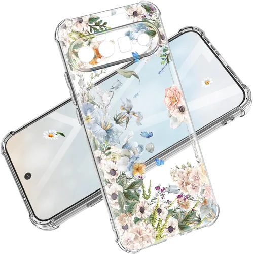 Vista 26 de Funda para Google Pixel 10A, 5G, mármol y flores, delgada, anticaídas, a prueba de golpes, suave, a prueba de golpes, transparente, fundas negro