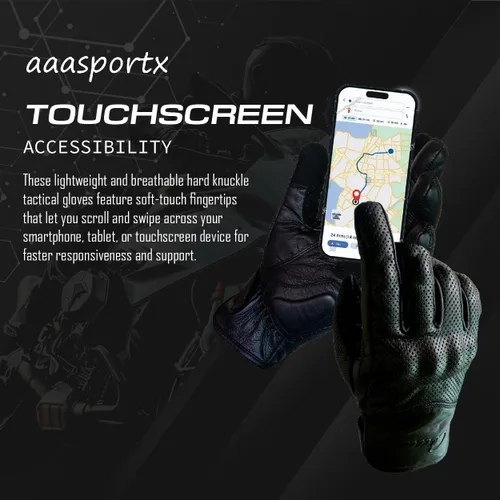 Vista 5 de Guantes de motocicleta para hombres y mujeres, dedo completo, color negro, perforado, de cuero, para pantalla táctil, guantes de motocicleta