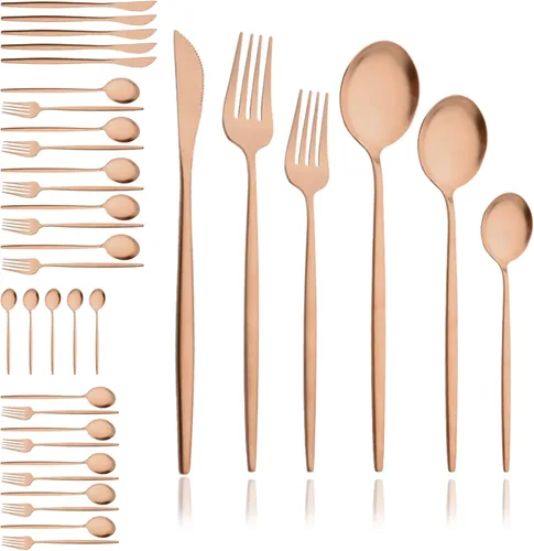 Vista 14 de JASHII Juego de cubiertos mate de 36 piezas con mango plano acabado satinado negro acero inoxidable cubiertos servicio para 6 para cocina casera