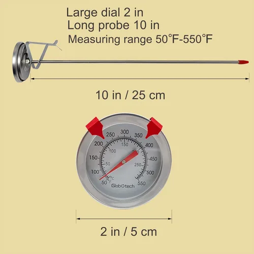 Vista 2 de Termómetro para papas fritas de caramelo de carne, termómetro de 2 pulgadas de dial, termómetro de cocina de acero inoxidable de 12 pulgadas