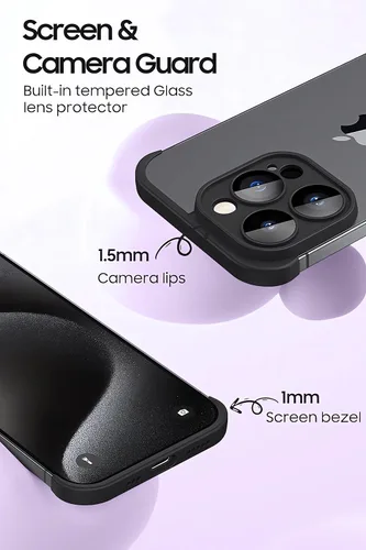 Vista 4 de LEKEVO Funda sin marco para iPhone 15 Pro con protector de lente de cámara, funda delgada y suave de TPU a prueba de golpes, carcasa minimalista