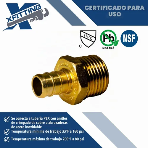 Vista 5 de XFITTING - Adaptador macho XFITTING de 1/2" Pex X 1/2", rosca NPT macho, versión crimpada Pex B