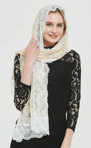 Vista 28 de Bufanda de encaje floral vintage de pestañas capilla velo mantilla infinito latino masa S04