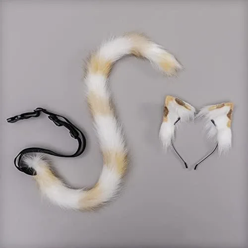 Vista 4 de Fxaelian Juego de 2 diademas largas de cola y orejas de gato para cosplay, accesorios de disfraz