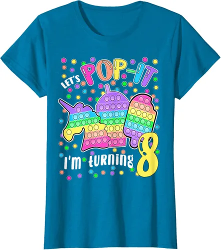 Vista 106 de Let's Pop-it I'm turning 8 Colorful 8th Birthday - Camiseta para niña, Negro