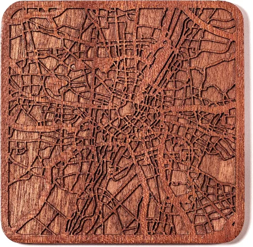 Vista 28 de Posavasos Amsterdam Map by O3 Design Studio, 1 pieza, posavasos de madera Sapele con mapa de la ciudad, hecho a mano, varias ciudades opcionales