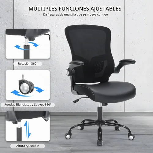 Vista 8 de Silla de oficina, silla de escritorio ergonómica con soporte lumbar ajustable, silla giratoria de malla transpirable para computadora