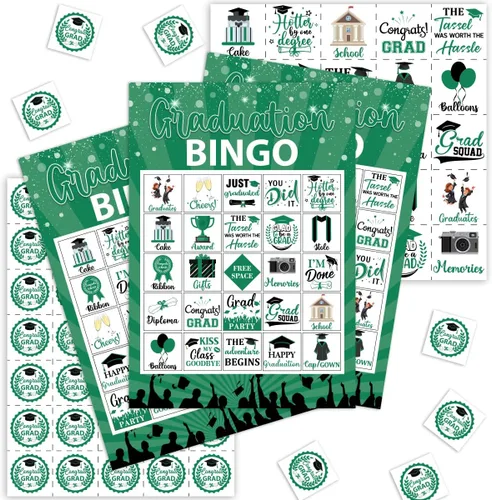 Vista 9 de Juegos de bingo de graduación, juego de graduación de oro negro para 24 jugadores, juegos de fiesta de graduación y actividades, tarjetas divertidas