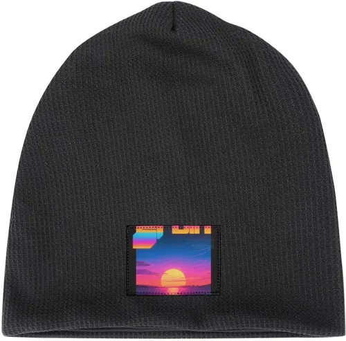 Vista 4 de Retro Synthwave Sunset Beanie Gorro de invierno cálido sombrero de punto para mujer, sombreros de punto lindo gorro de calavera para hombre Slouchy