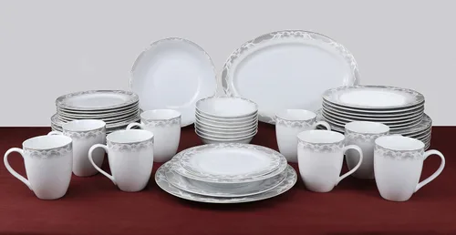 Vista 6 de Elegante y elegante juego de vajilla de porcelana de hueso de 50 piezas para organizar fiestas y eventos para 8 personas, cachemira, 50 piezas