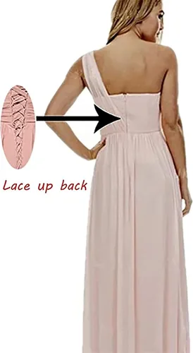 Vista 4 de Vestido de dama de honor de un hombro para mujer, plisado, de gasa, formal, vestido de noche