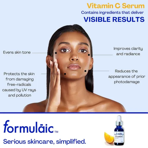 Vista 2 de Suero facial de vitamina C con vitamina E y ácido ferúlico, suero iluminador de la piel, revitaliza la piel y unifica la piel, sin fragancia, 1 onza