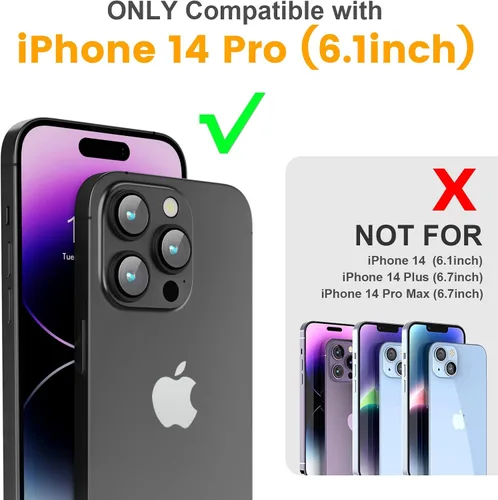 Vista 6 de jaroco Funda magnética para iPhone 14 Pro, compatible con MagSafe, protección resistente contra caídas con 2 protectores de pantalla de vidrio +