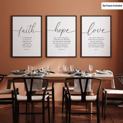 Vista 5 de Lienzo con versículo bíblico con citas de fe, esperanza, amor, decoración de pared, escritura, amor, arte de pared para sala de estar, arte de pared