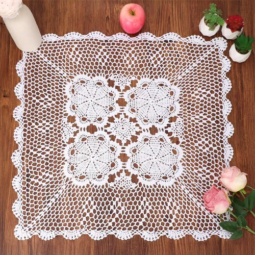 Vista 9 de kilofly Manteles individuales hechos a mano con encaje de algodón y ganchillo, para sofá, cuadrados, beige, 27 pulgadas