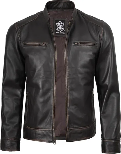 Vista 7 de Decrum Cafe Racer Real Lambskin Leather Jackets For Men Motorcycle Style Negro