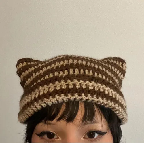 Vista 2 de Y2K - Gorro gótico de punto con orejas de gato para mujer gorro de invierno kawaii hecho a mano para mujer