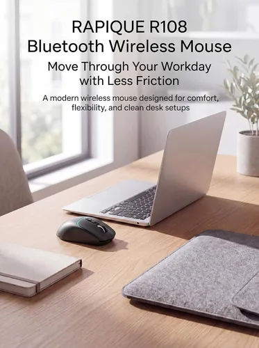 Vista 2 de RAPIQUE Ratón inalámbrico Bluetooth, Bluetooth dual + 2.4G, conecta hasta 3 dispositivos, USB-C recargable, clic silencioso, 4 niveles de DPI hasta