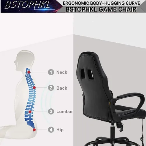 Vista 4 de Silla para videojuegos, silla de oficina de masaje, sillas ergonómicas de videojuegos, silla de computadora reclinable ajustable con soporte lumbar