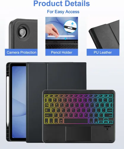 Vista 3 de MePadKey Funda de teclado con panel táctil para Samsung Galaxy Tab A11 Plus/A9 Plus 2025/2023 de 11 pulgadas, retroiluminación de 7 colores, teclado