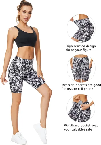 Vista 4 de Taydey Pantalones cortos deportivos de cintura alta para mujer yoga correr entrenamiento atléticos ciclismo senderismo deportes