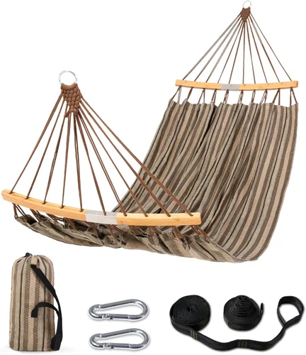 Vista 9 de SUNCREAT Hamacas Hamaca Doble con Barra Separadora Curva, Hamaca Portátil para Exteriores con Bolsa de Transporte y Correas para Árboles para Azul
