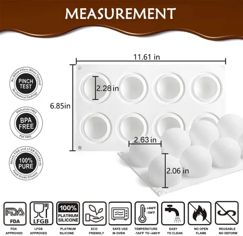 Vista 2 de Moldes de silicona con forma de bola 3D, molde para hornear para pastel de mousse, molde de silicona para hornear pasteles, postre francés
