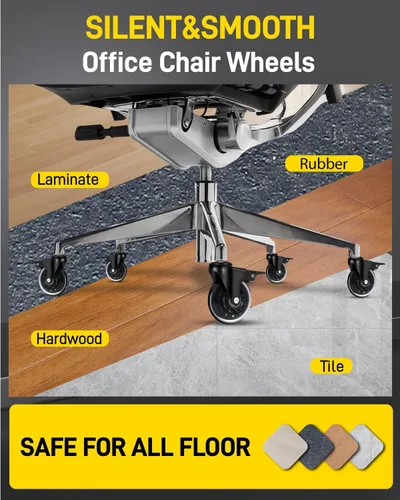 Vista 4 de LONGADS Ruedas giratorias para silla de oficina con frenos, 5 paquetes de 3 pulgadas para suelos de madera dura y alfombra de pelo bajo, repuesto