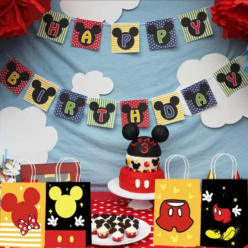 Vista 6 de JAROVOKUWO 24 bolsas de regalo de dibujos animados de ratón, 6 estilos, bolsas de regalo para dulces, bolsas de cartón para niños, baby shower
