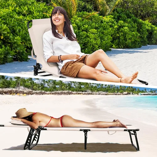 Vista 3 de COSTWAY Tumbona plegable para cama ajustable para patio y playa